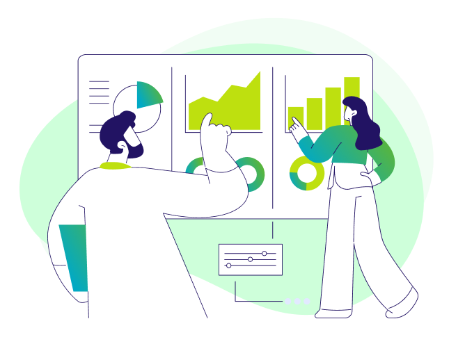診療科・部門別の収支を可視化する経営分析支援のイラストレーション